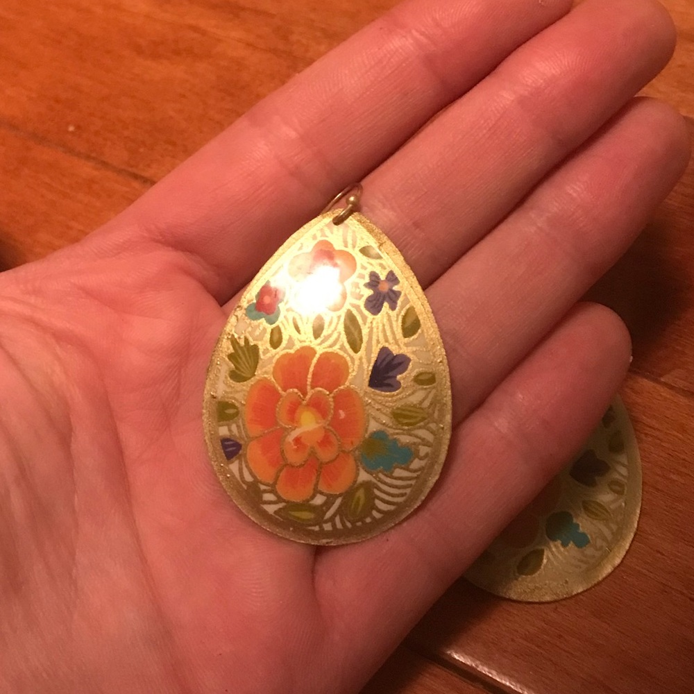 Floral brass collared aluminum earrings! Light weight statement piece!